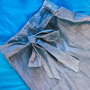 DENIM SKIRT, 10, & COORDINATED  RUFFLED TOP, M., COTTON